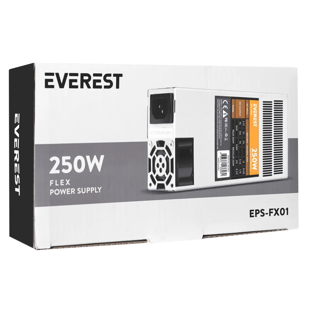 Everest EPS-FX01, Peak 250W, 4cm Fan, İnce Uzun, 41 x 81 x 150mm, Flex Power Supply (PSU) Box