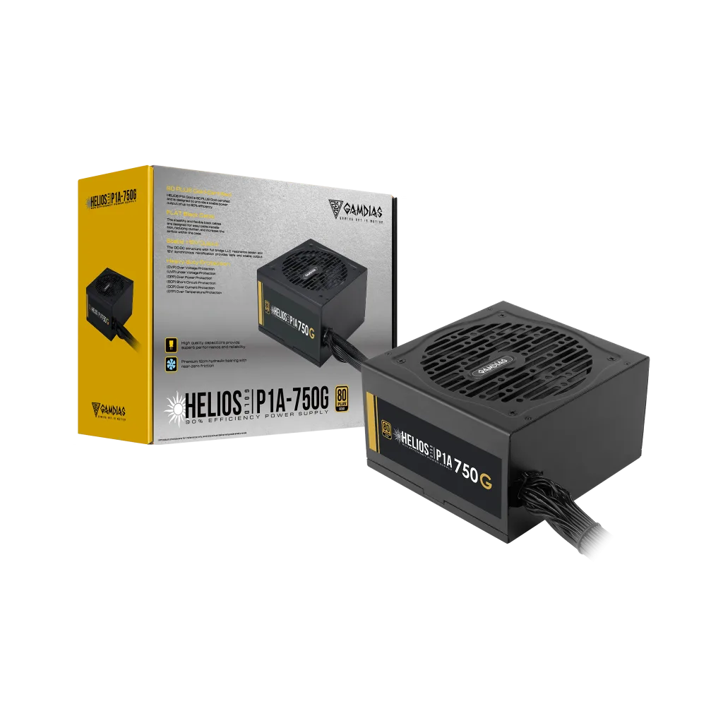 GAMDIAS HELIOS P1A-750G, 750W, 80+ Gold, Aktif PFC, GAMING, ATX, Power Supply (PSU)