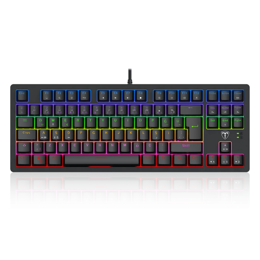 T-DAGGER BALI, T-TGK311-BL, USB Kablolu, Türkçe Q, Rainbow Backlight, Blue Mekanik Switch, 87 Tuşlu, Gaming Klavye