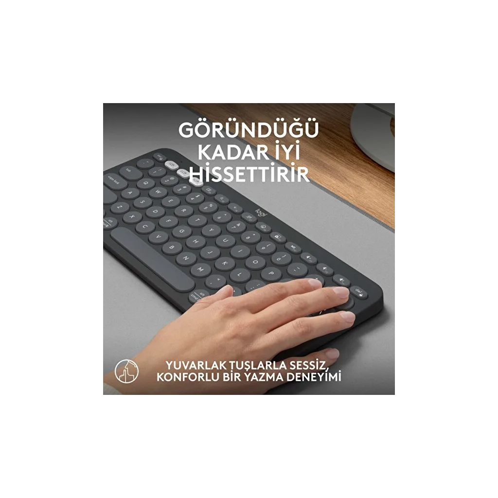 LOGITECH K380S, Pebble Keys 2, Siyah, 920-011859, Bluetooth, Türkçe, Q, Multimedya, Mini Klavye