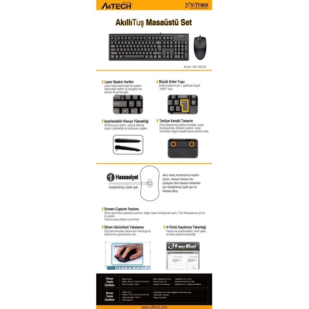 A4-Tech KM-72620D USB Standart Türkçe Q Klavye/Mouse Set