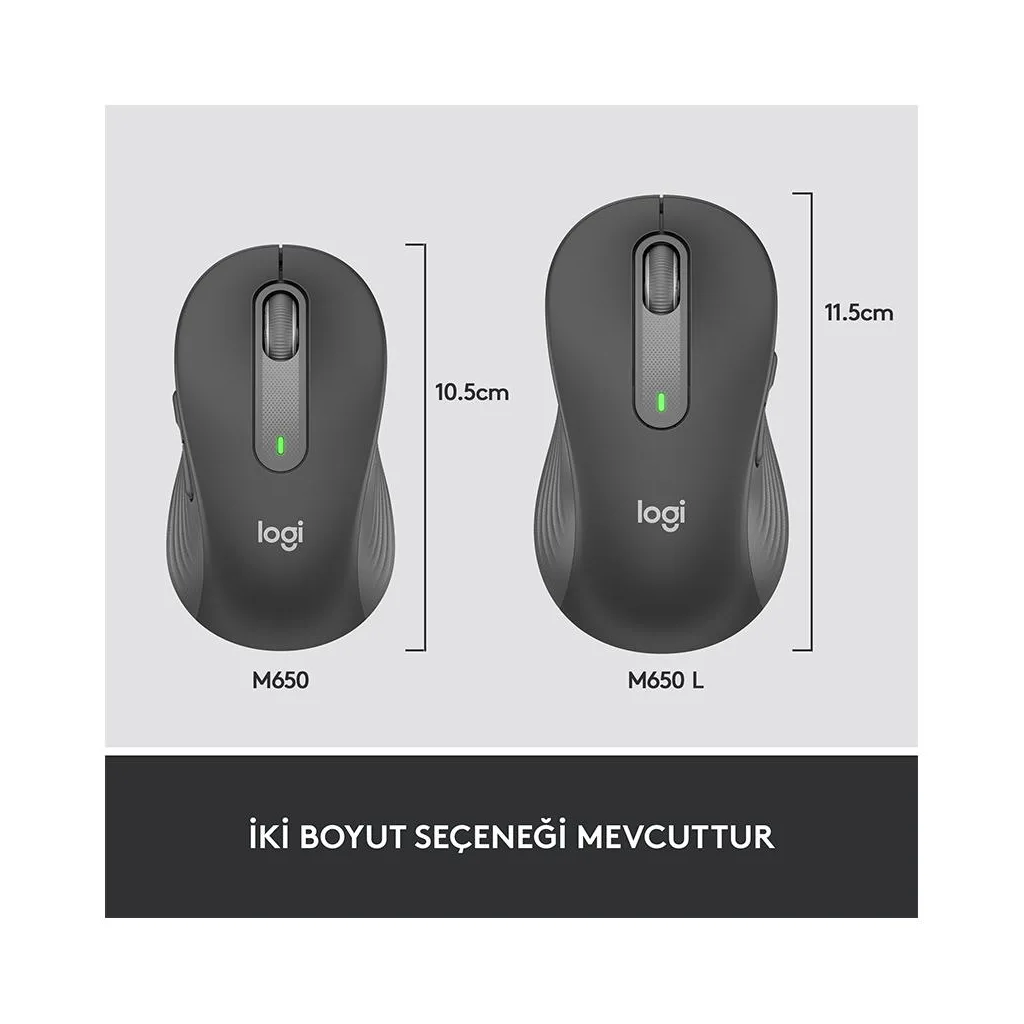 LOGITECH 910-006236, M650L Signature, Siyah, Sağ El, USB Nano 2,4G Kablosuz,4000dpi, Optik, 5 Tuşlu, 24ay Pil Ömrü, Sess