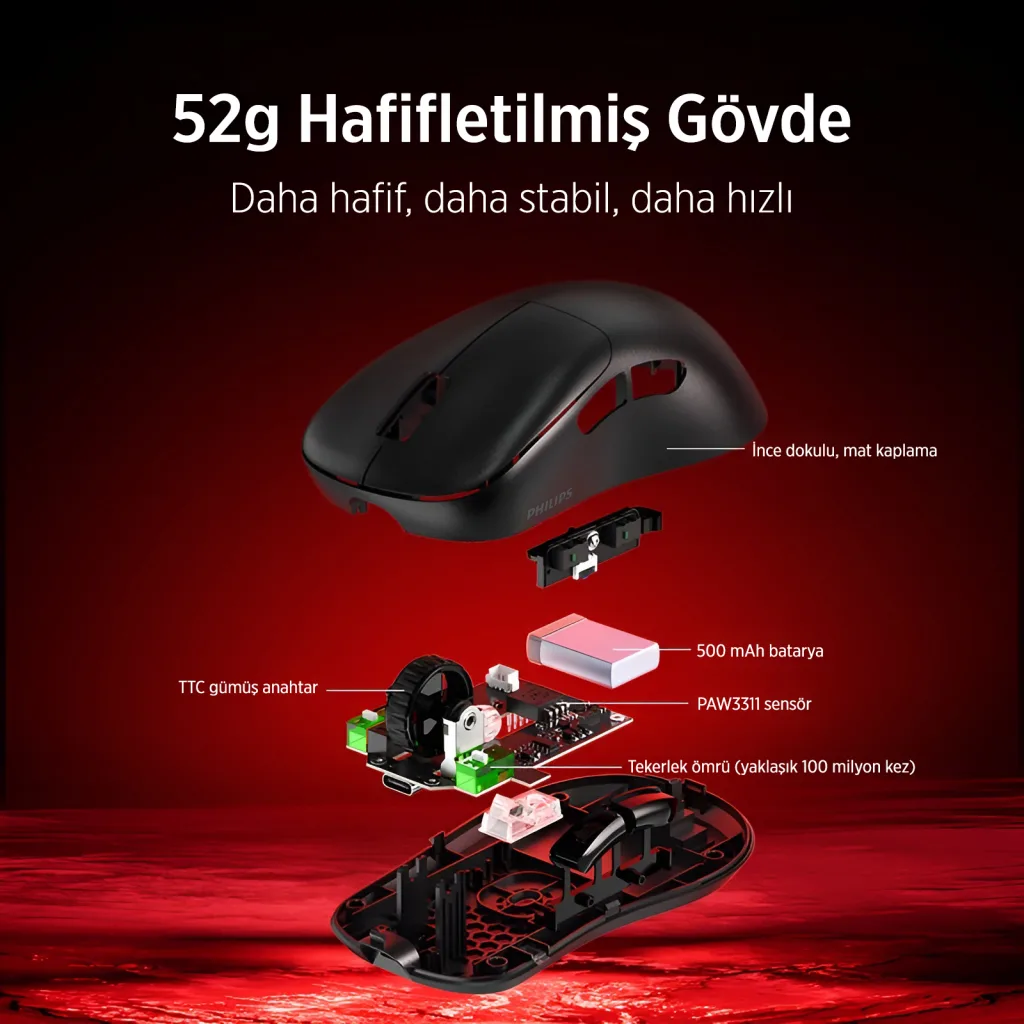 PHILIPS SPK9418B, EVNIA, Siyah, USB Nano 2,4Gh ve Bluetooth Kablosuz, 12.000dpi, Optic, 6 Programlanabilir Buton, Şarj E
