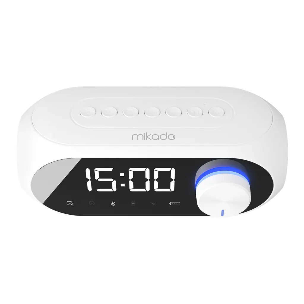 MIKADO MD-W7, Beyaz, 5W, FM Radyo, USB, AUX, Bluetooth, Kablosuz, Taşınabilir, 1200mAh Batarya, Alarmlı Saat, Derece ve