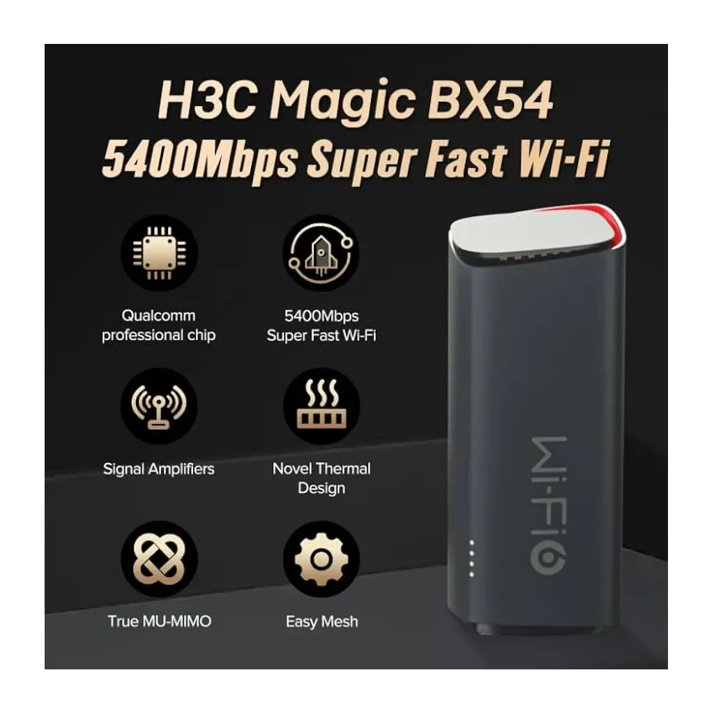 H3C Magic BX54, Tekli Mesh, 5400Mbps, Dual Band, WiFi6, 4Port Gigabit Lan, Geniş Çekim Alanı, Router, Geniş Alan İnterne
