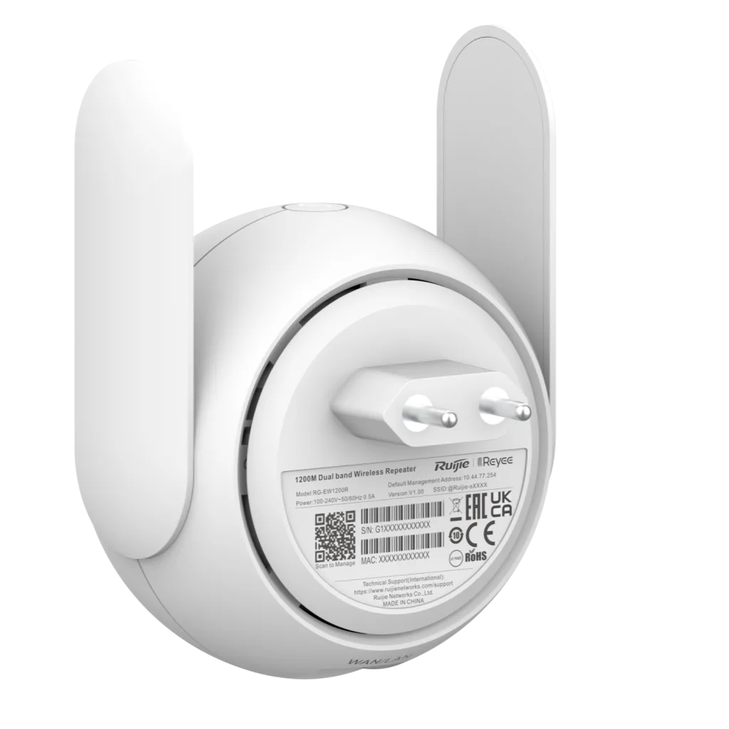RUIJIE Reyee RG-EW1200R, 1Port, 1200Mbps, Dual Band, Wifi 5, WPS Butonu, Reyee Mesh, Menzil Genişletici