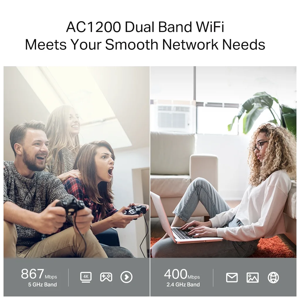 TP-LINK ARCHER C64, AC1200, 4Port, 1200Mbps, Dual Band WiFi, Masaüstü, Gigabit, Router, Access Point