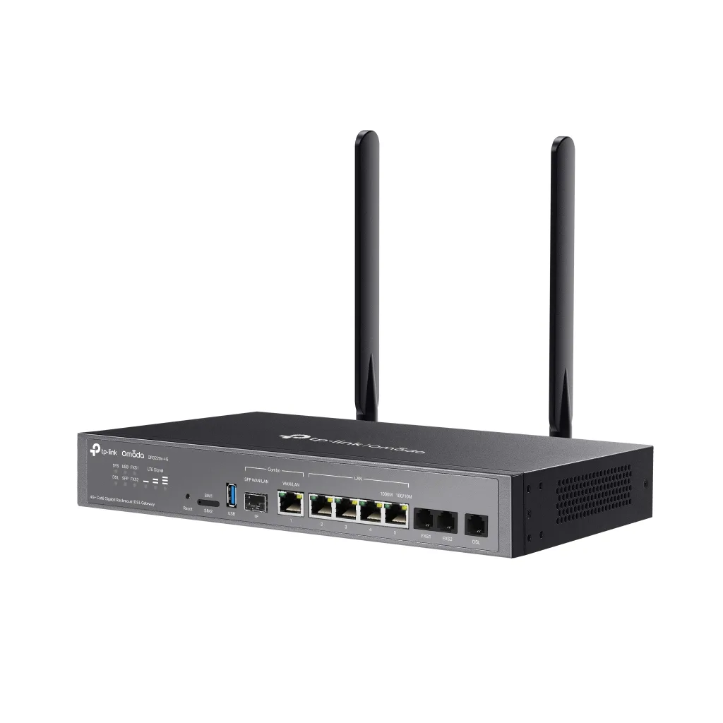 OMADA DR3220v-4G, 4 Port, 4G+Cat6 2,4Ghz, 1 Combo SFP Port, 2 FXS Port, Sim Yuvalı, Gigabit Rackmount DSL Gateway