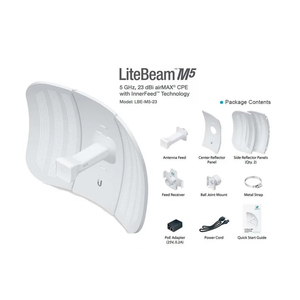 UBIQUITI LBE-M5-23, LiteBeam, 5Ghz, 100Mbps, 23dBi Anten, 5Km Menzil CPE