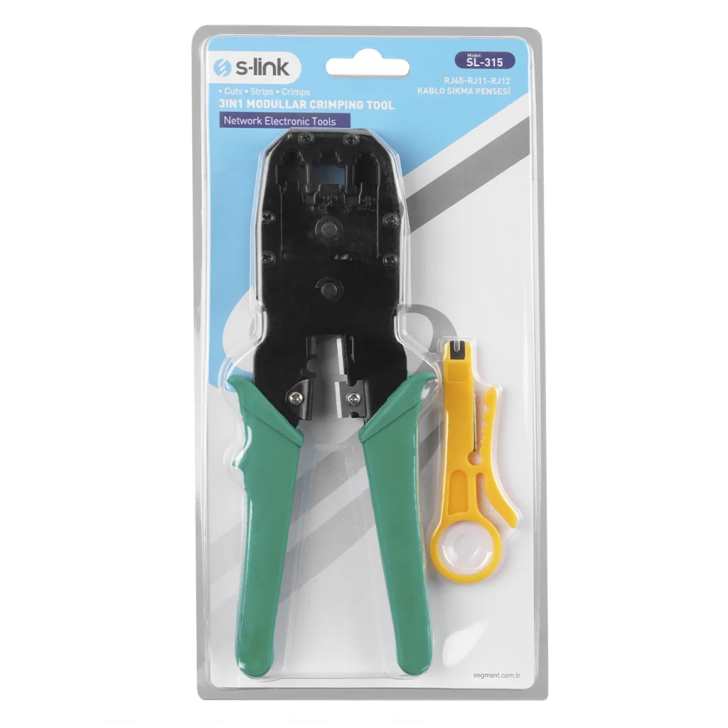 S-LINK SL-315, RJ45/RJ12/RJ11 Üçlü Pense, Kablo Ucu Konnektör Sıkma Pensesi