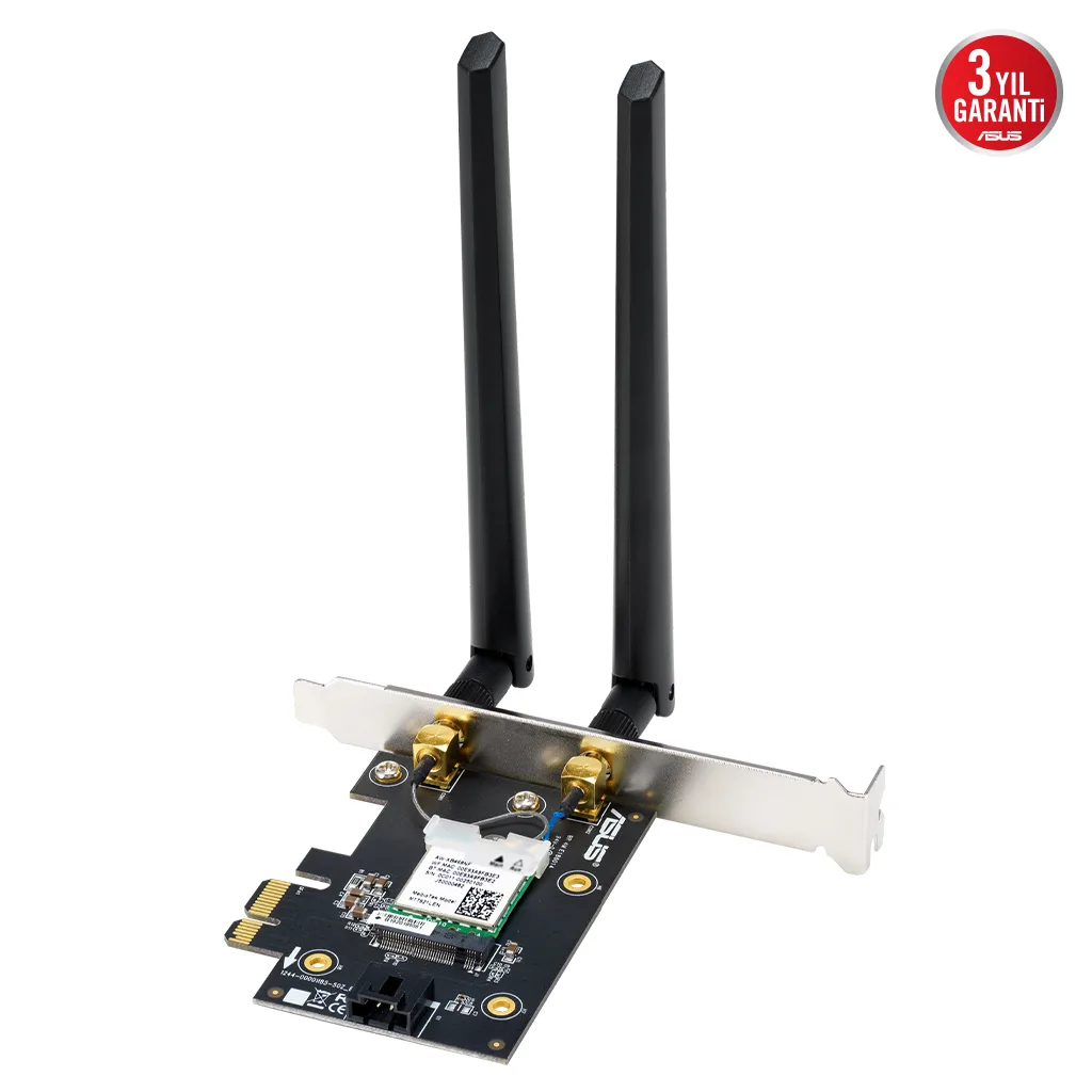 ASUS PCE-BE6500, BE6500, 2xAnten, 6500Mbps, Tri-Bant, 6GHz WİFİ 7, Bluetooth v5.4, WPA3, PCI-Express x1, PCIe Adapter