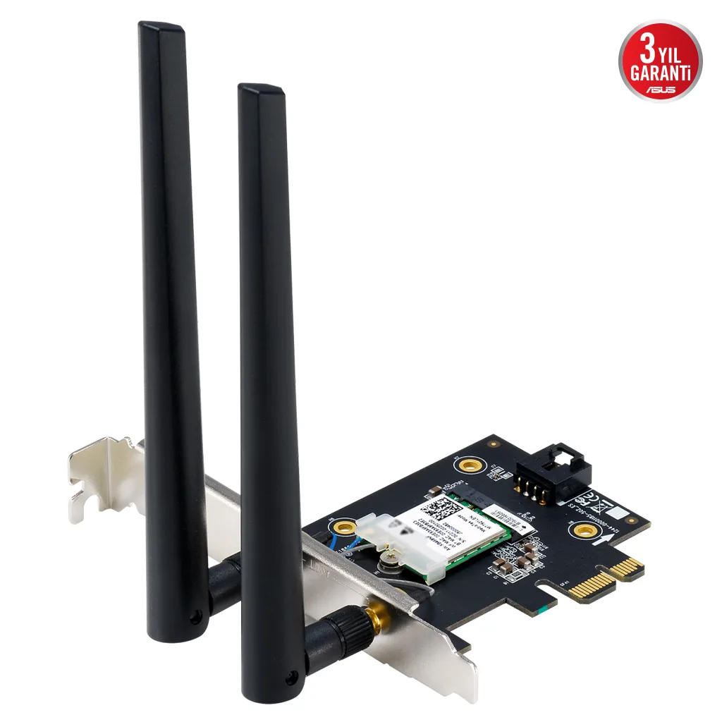 ASUS PCE-BE6500, BE6500, 2xAnten, 6500Mbps, Tri-Bant, 6GHz WİFİ 7, Bluetooth v5.4, WPA3, PCI-Express x1, PCIe Adapter