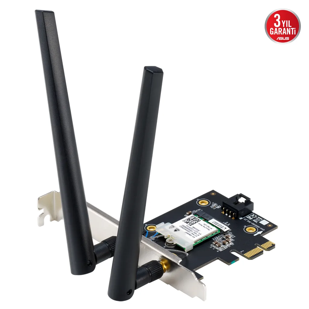 ASUS PCE-BE6500, BE6500, 2xAnten, 6500Mbps, Tri-Bant, 6GHz WİFİ 7, Bluetooth v5.4, WPA3, PCI-Express x1, PCIe Adapter