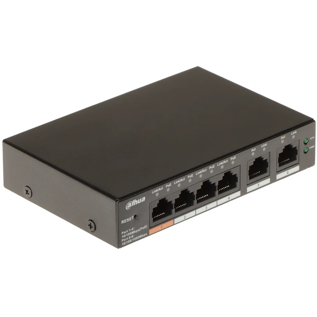 DAHUA CS4006-4ET-60, 4 Port, Megabit, PoE 60W, 2 Port Uplink, Cloud Yönetilebilir, Switch