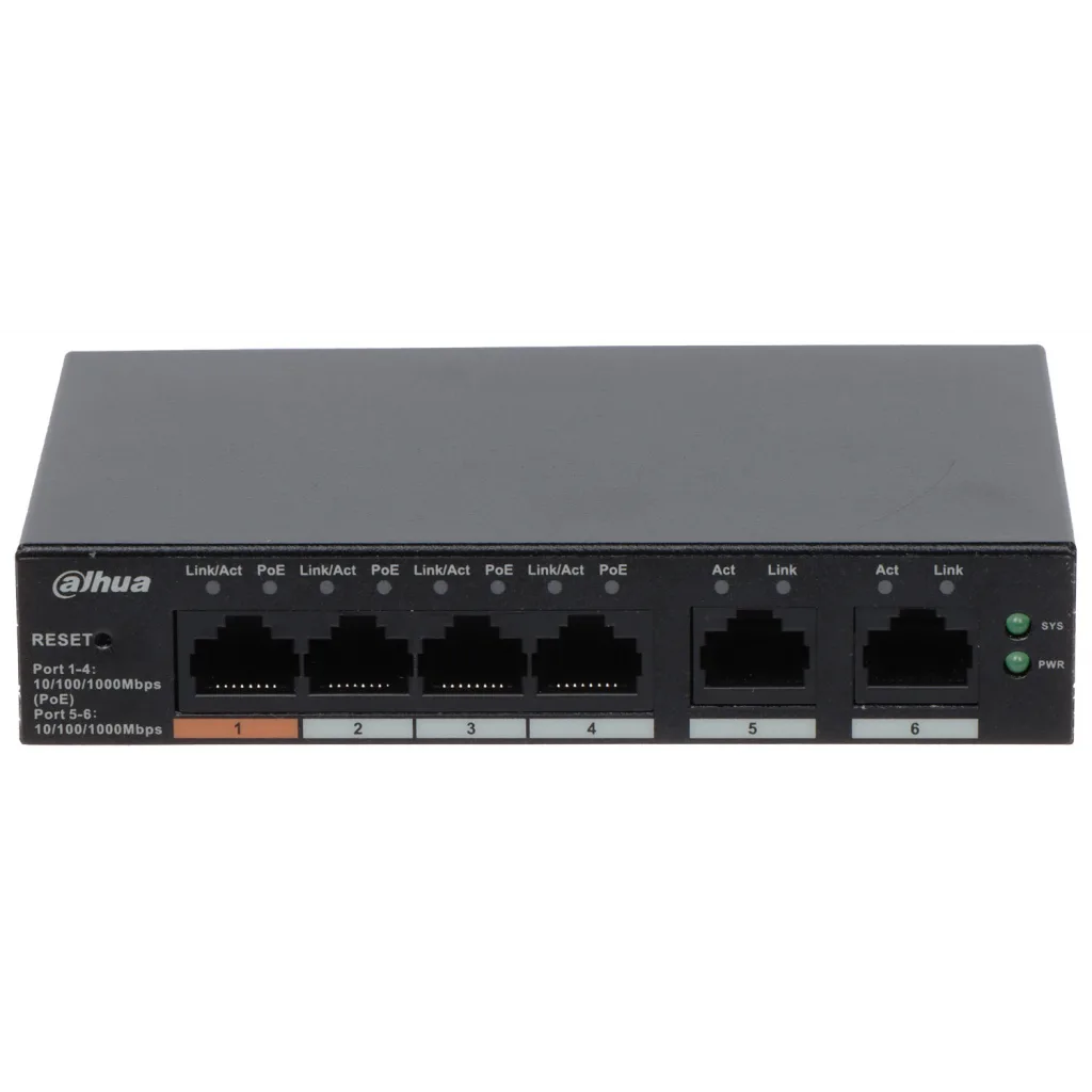 DAHUA CS4006-4GT-60, 4 Port, Gigabit, PoE 60W, 2 Port Uplink, Cloud Yönetilebilir, Switch