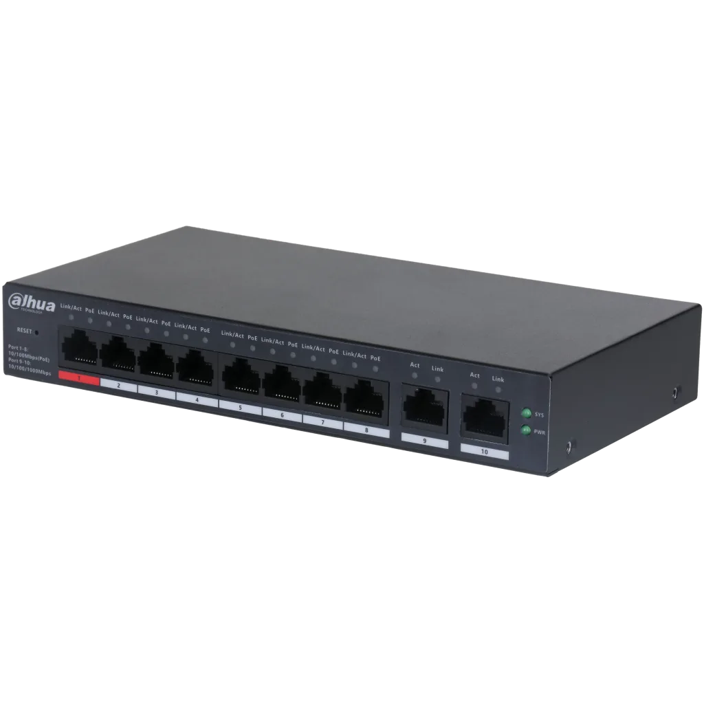 DAHUA CS4010-8ET-110, 8 Port, Megabit, PoE 110W, 2 Port Uplink, Cloud Yönetilebilir, Switch