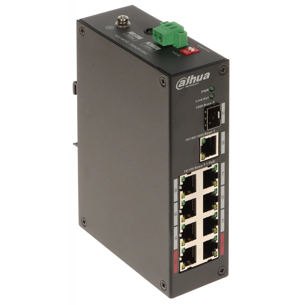 DAHUA PFS3110-8ET-96-V2, 8 Port, Megabit, PoE 96W, 1 Port Gigabit Uplink, 1 Port Gigabit SFP, Yönetilemez, Masaüstü Swit