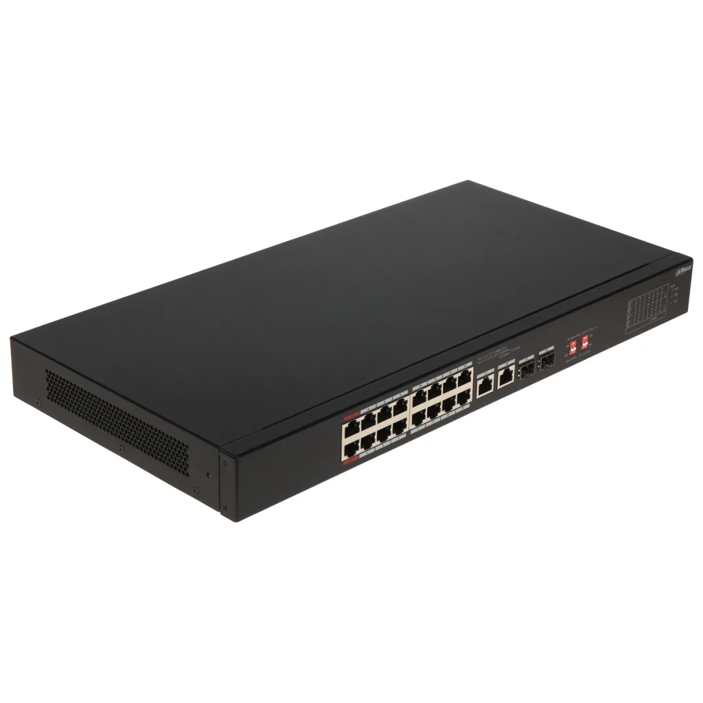 DAHUA S3218-16ET-135, 16 Port, Megabit, PoE 135W, 2 Port GigaBit Uplink, 2 Port GigaBit SFP, Longe Range 250Mt, Yönetile