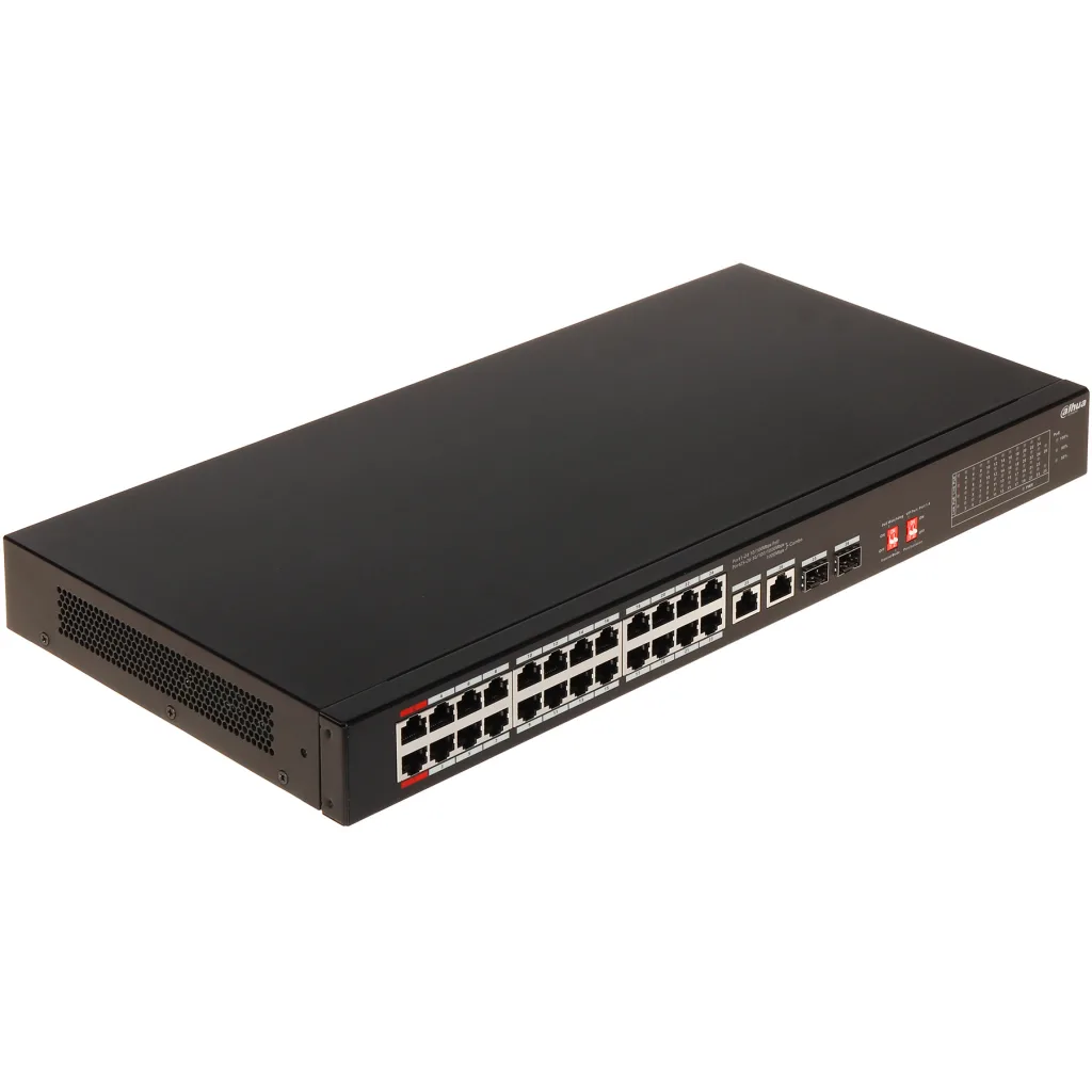 DAHUA S3226-24ET-240, 24 Port, MegaBit, PoE 240W, 2 Port GigaBit Uplink, 2 Port Gigabit Combo SFP, Longe Range 250Mt, Yö