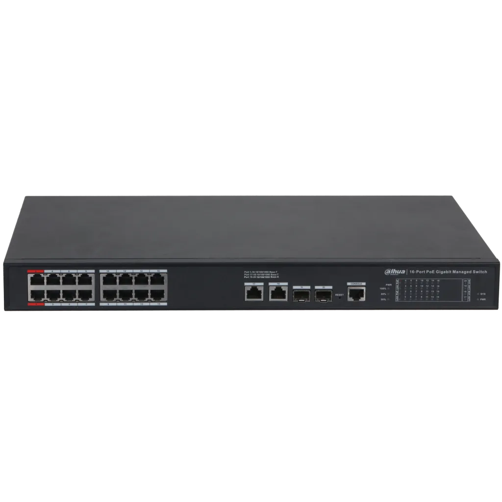 DAHUA S4220-16GT-240, 16 Port, Gigabit, PoE 240W, 2 Port Gigabit Uplink, 2 Port SFP Gigabit Combo, Longe Range 250Mt, Cl