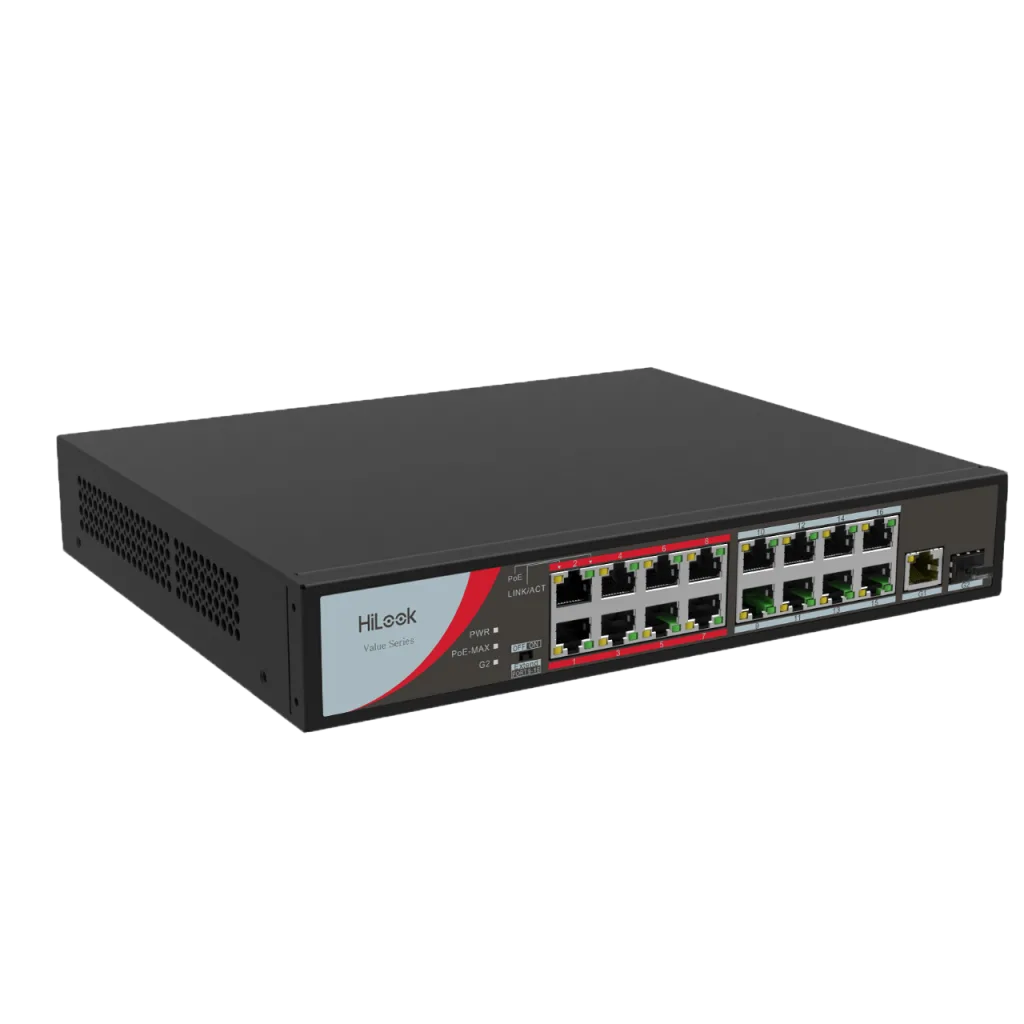 HILOOK NS-0318P-130(B), 16 Port, Megabit, PoE 130W, 1 Port GigaBit Lan, 1 Port GigaBit SFP, Long Range 250Metre, Yönetil