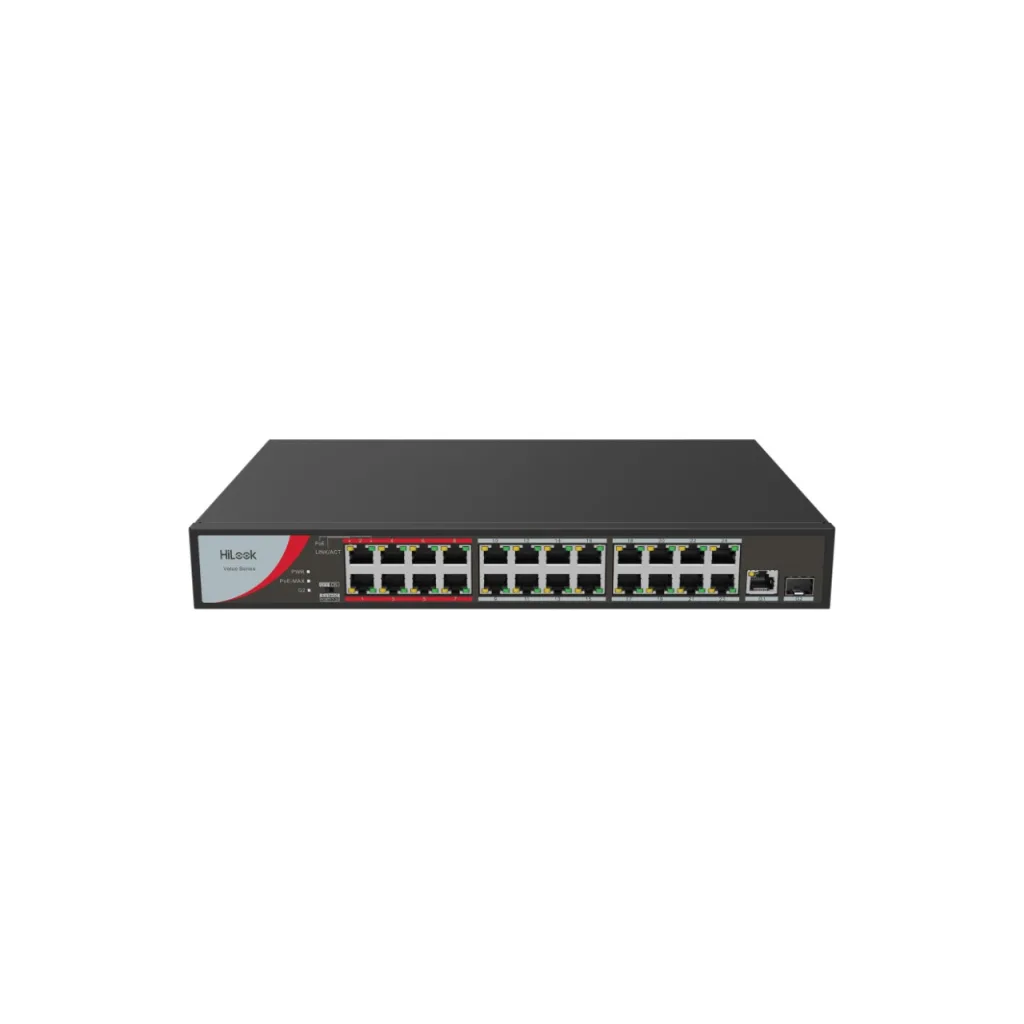 HILOOK NS-0326P-230(B), 24Port, Megabit, PoE 230W, 1 Port GigaBit Lan, 1 Port GigaBit SFP, Long Range 250Metre, Yönetile