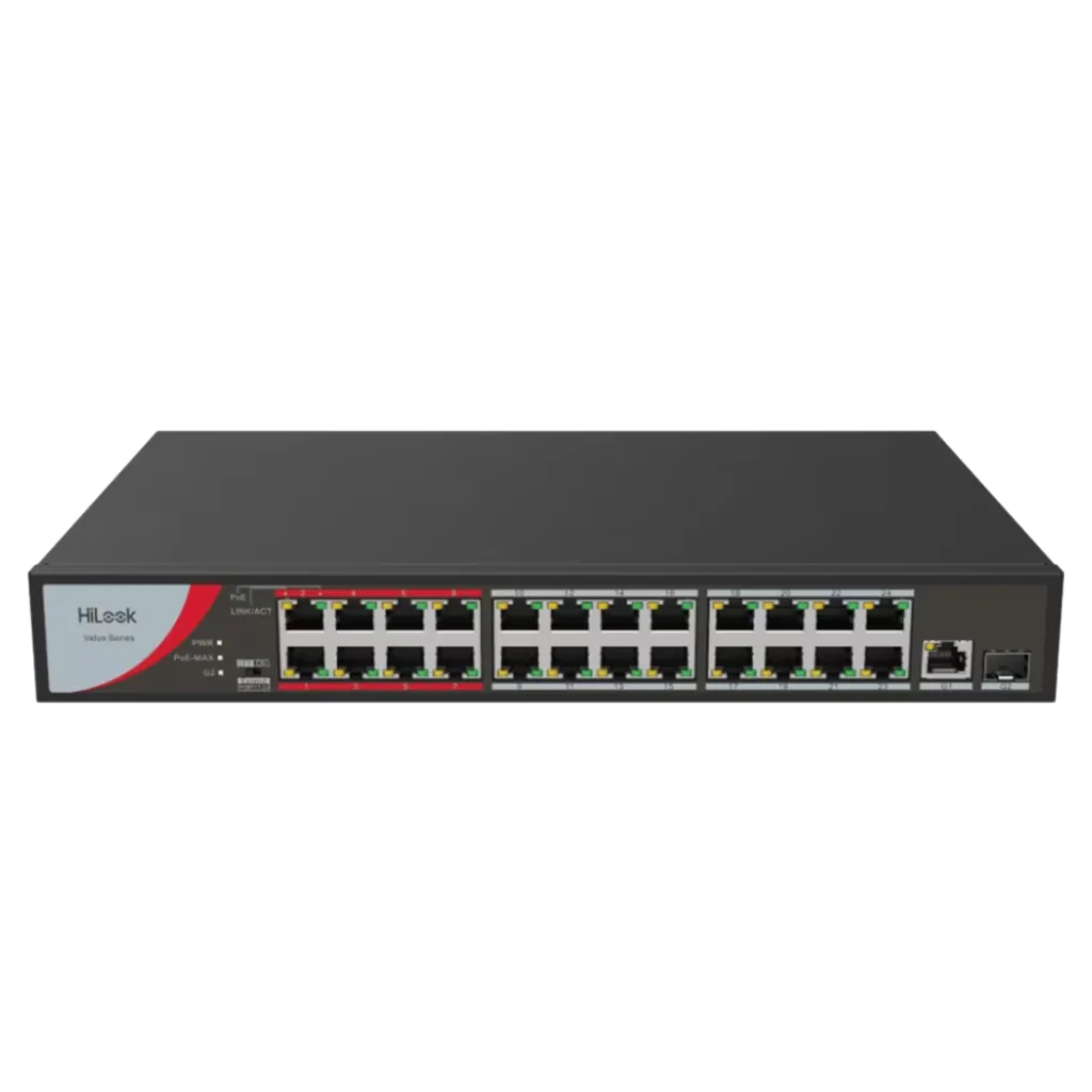 HILOOK NS-0326P-230(B), 24Port, Megabit, PoE 230W, 1 Port GigaBit Lan, 1 Port GigaBit SFP, Long Range 250Metre, Yönetile