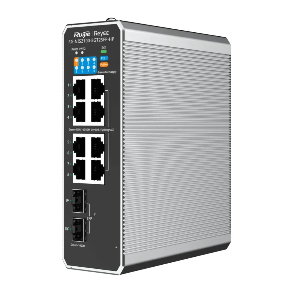 RUIJIE REYEE RG-NIS2100-8GT2SFP-HP 8 Port GigaBit PoE, 240W, 2Port SFP, Endüstriyel Switch