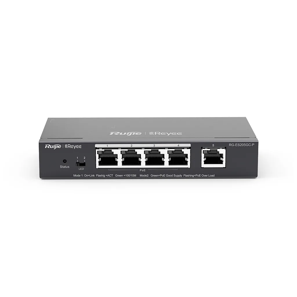 RUIJIE REYEE RG-ES205GC-P 5 Port GigaBit ,4X PoE 54W RUIJIE Colud Yönetilebilir Switch Metal Kasa