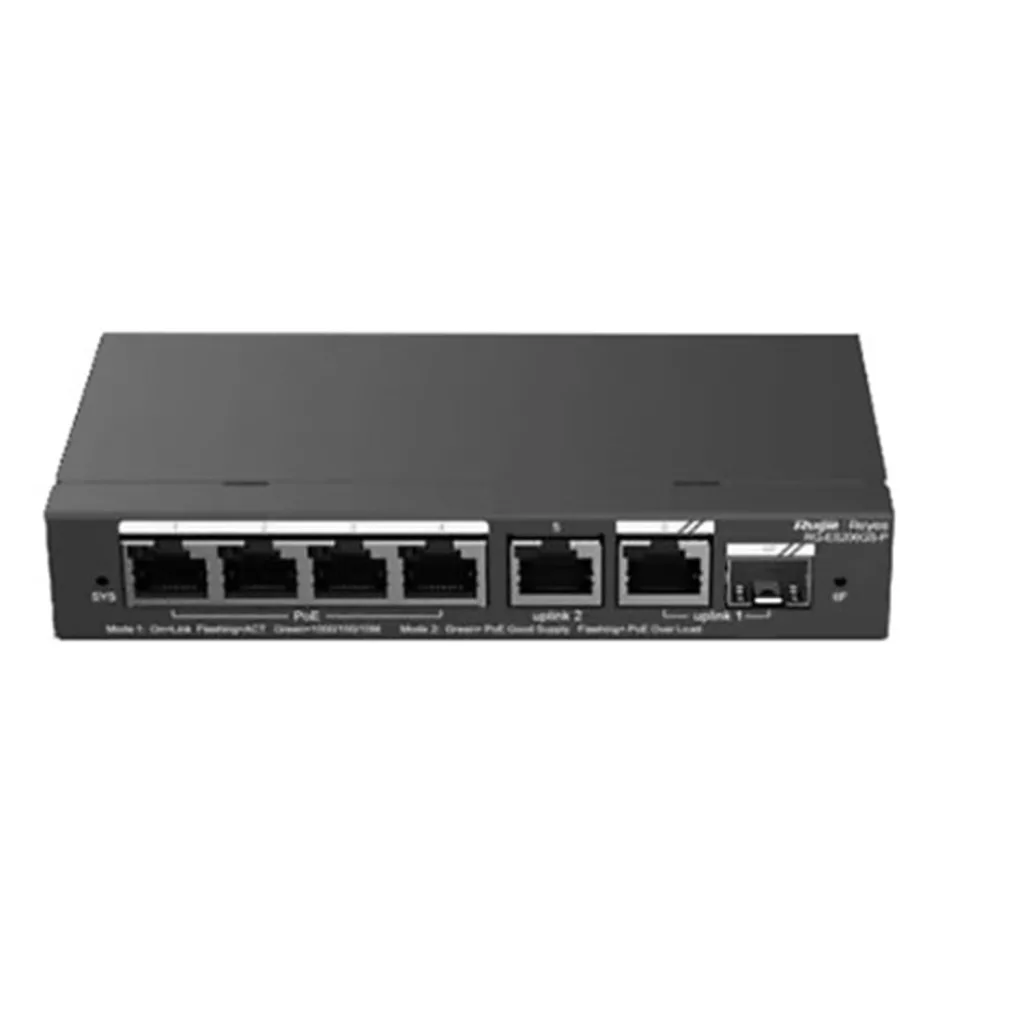 RUIJIE REYEE RG-ES206GS-P 6Port GigaBit ,4X PoE 54W, 1 Port Gİgabit Uplink, 1 Gİgabit Combo, Colud Yönetilebilir Switch