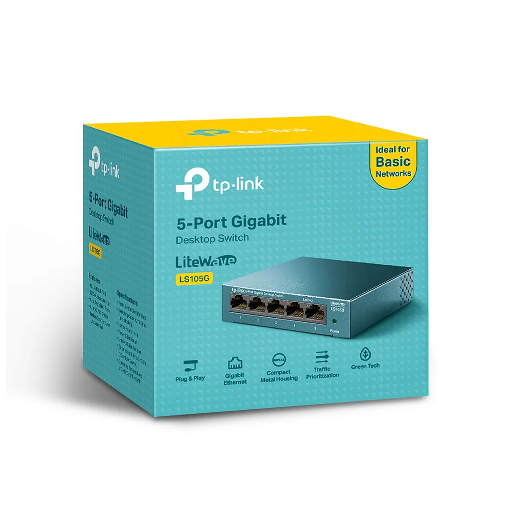 TP-LINK LS105G, Green Tech, 5 Port, GigaBit, Metal Kasa, Yönetilemez, Masaüstü Switch