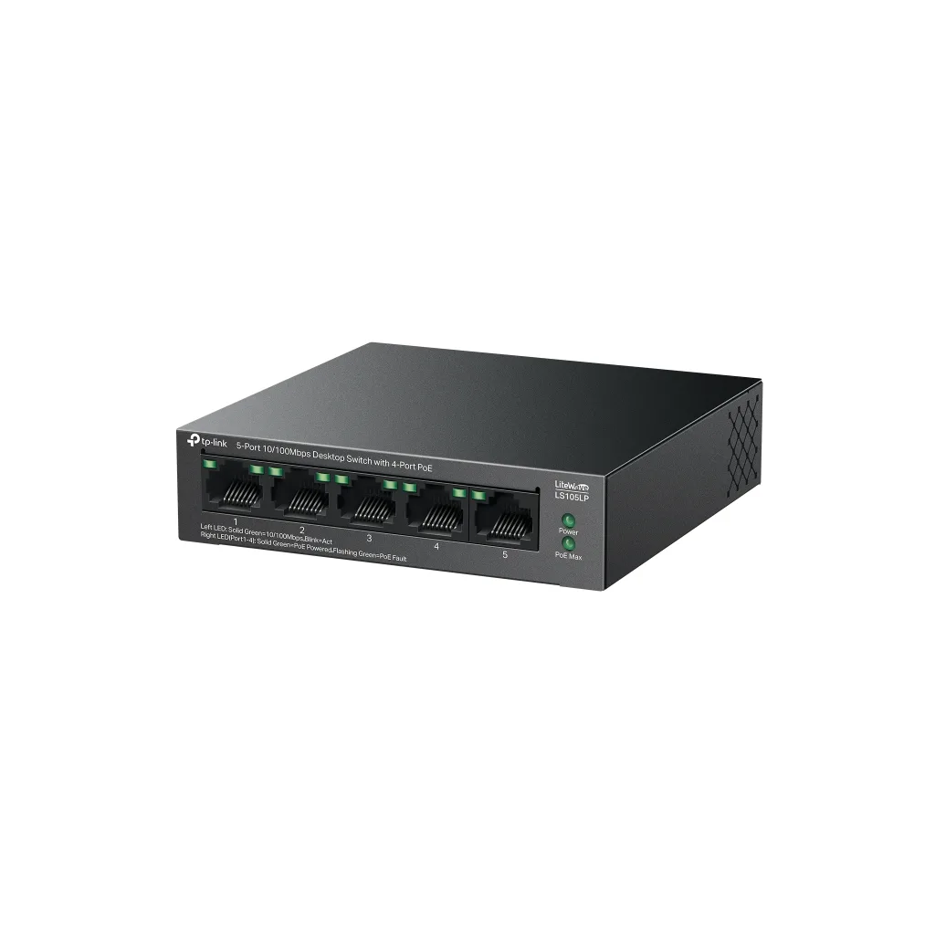 TP-LINK LS105LP, Green Tech, 5 Port, MegaBit, 4 Port PoE 41W, Metal Kasa, Yönetilemez, Masaüstü Switch
