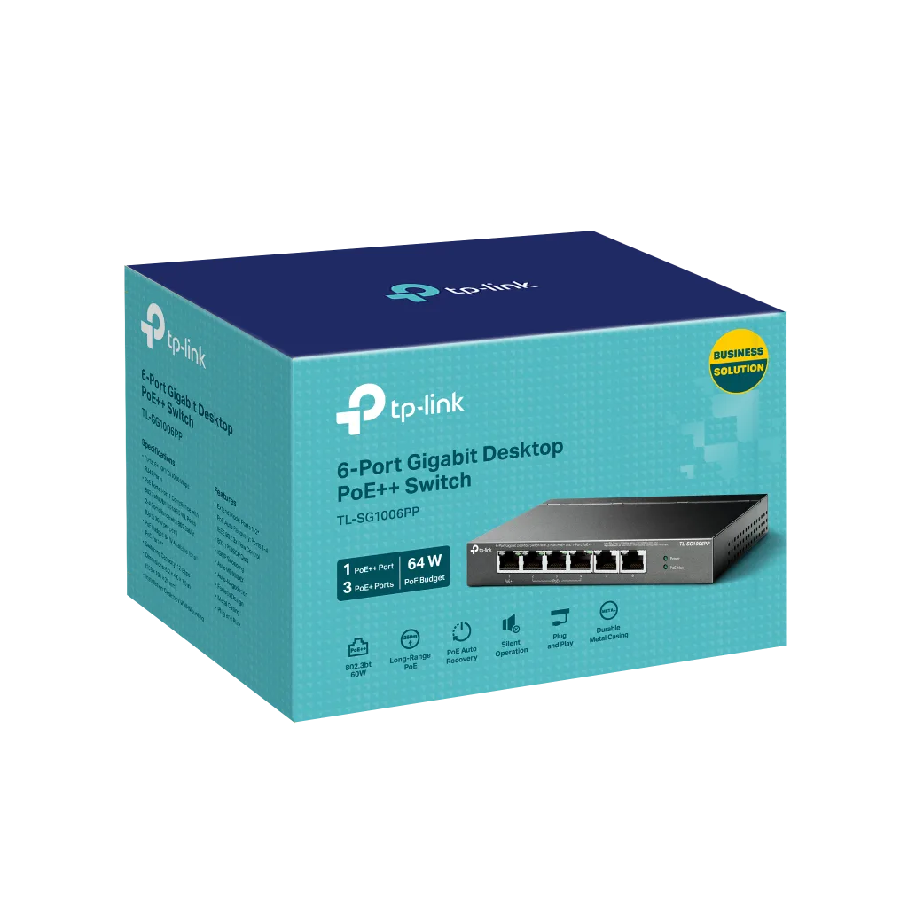 TP-LINK TL-SG1006PP, 6 Port, GigaBit, 4 Port PoE 64W, Yönetilemez, Metal Kasa, Masaüstü Switch