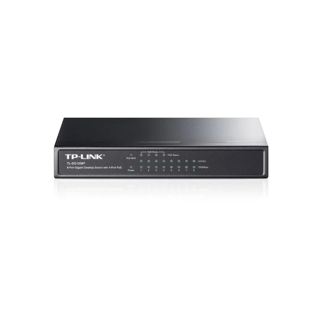 TP-LINK TL-SG1008P, 8 Port, GigaBit, 4 Port PoE, 55W, Yönetilemez, Metal Kasa, Masaüstü Switch