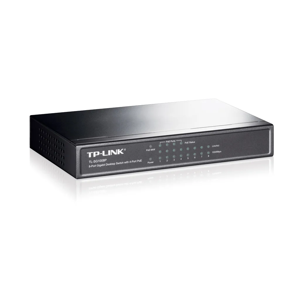 TP-LINK TL-SG1008P, 8 Port, GigaBit, 4 Port PoE, 55W, Yönetilemez, Metal Kasa, Masaüstü Switch