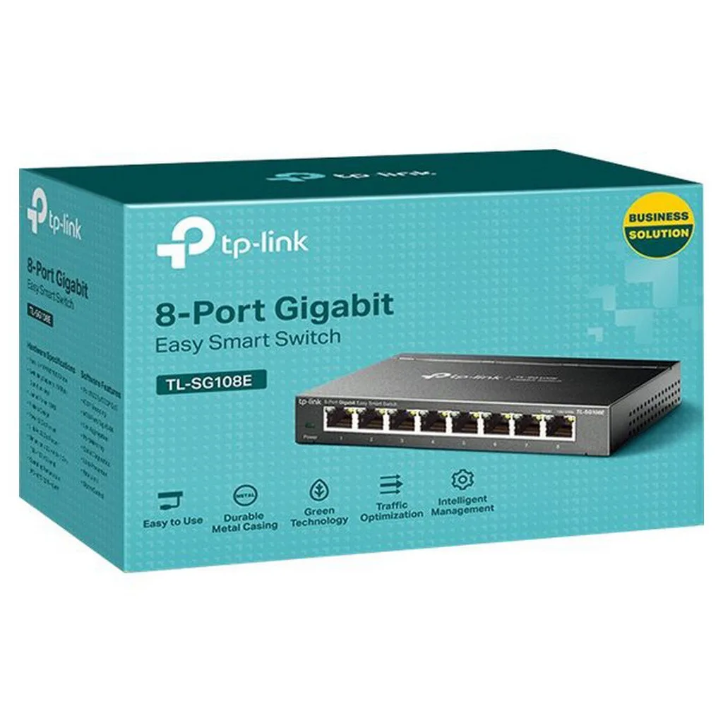 TP-LINK TL-SG108E, 8 Port, GigaBit, Easy Smart, Yönetilebilir, Metal Kasa, Masaüstü Switch