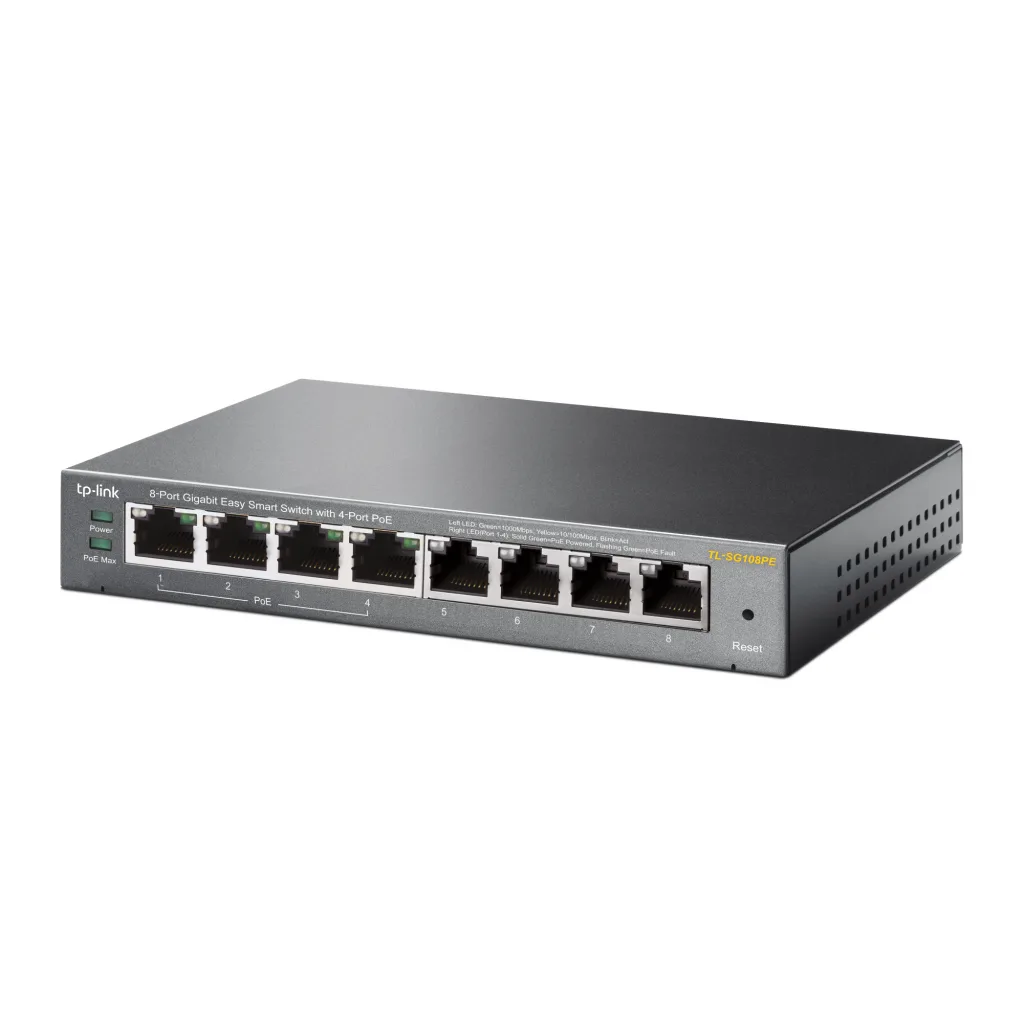 TP-LINK TL-SG108PE, 8 Port, GigaBit, 4 Port PoE 64W, Easy Smart, Yönetilebilir, Metal Kasa, Masaüstü Switch