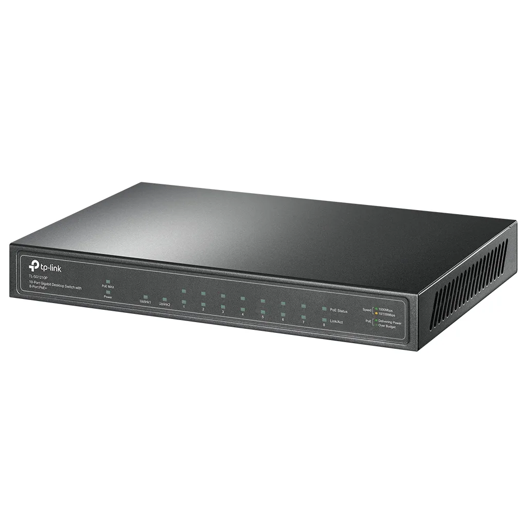 TP-LINK TL-SG1210P, 8 Port, Gigabit, PoE 63W, 1 Port SFP, Yönetilemez, Metal Kasa, Masaüstü Switch