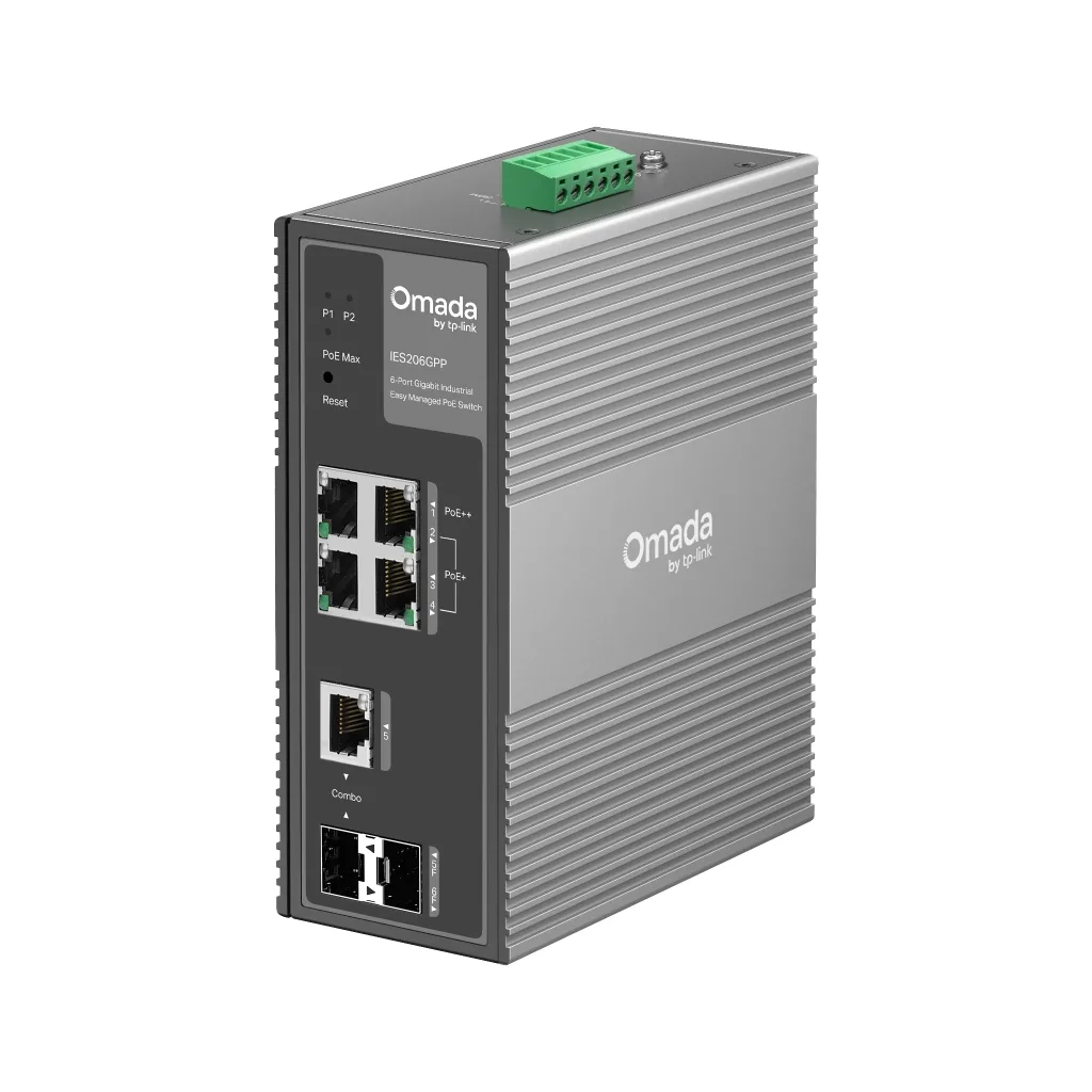 Omada IES206GPP Industrial, 6 Port Gigabit, 1Port Poe++, 3 Port Poe+, 1 Port Gigabit Combo SFP, 120W, Yönetilebilir, End