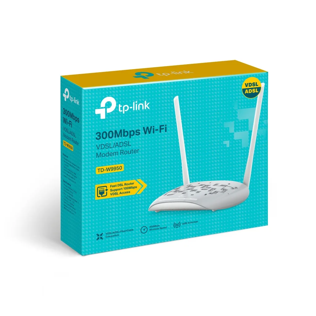 TP-LINK TD-W9950, 4 Port, 2.4Ghz Wifi, 300Mbps, 2xAnten, VDSL2, ADSL2 MODEM