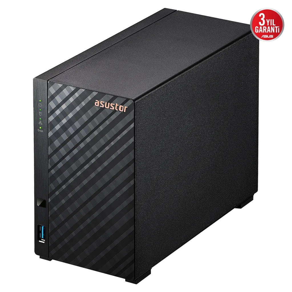 ASUSTOR AS1102TL, 1Gb DDR4 Ram, 2 Yuvalı (2x22TB Destek), 1x1GbE Network, USB 3.2, USB 2.0, Tower NAS (Yedekleme) Cihazı