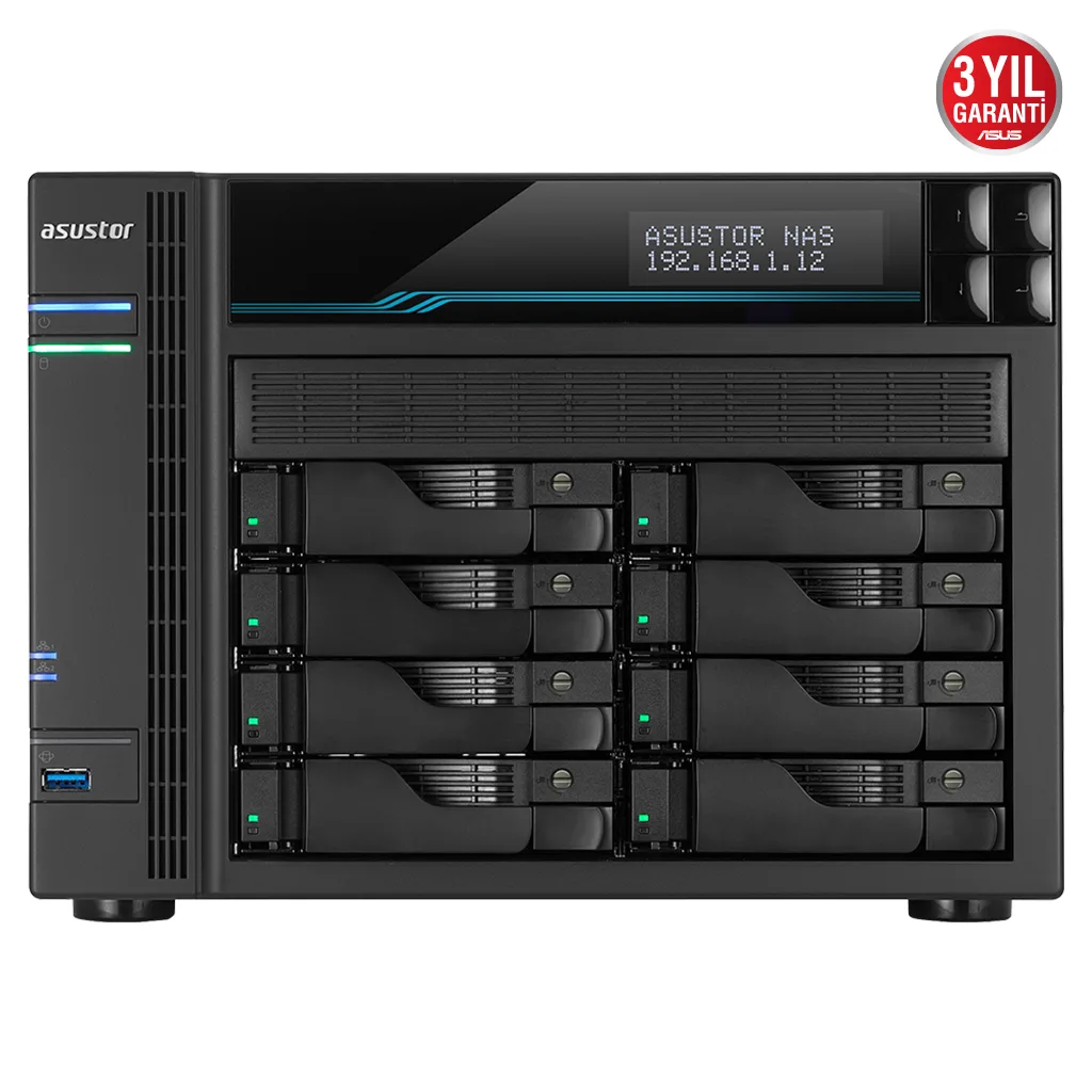 ASUSTOR AS6508T, 8Gb DDR4 Ram, 8 Yuvalı (8x22TB Destek), 2xM.2 NVMe PCI-e, 2x10GbE, 2x2.5GbE Network, 2xUSB 3.2, Tower N