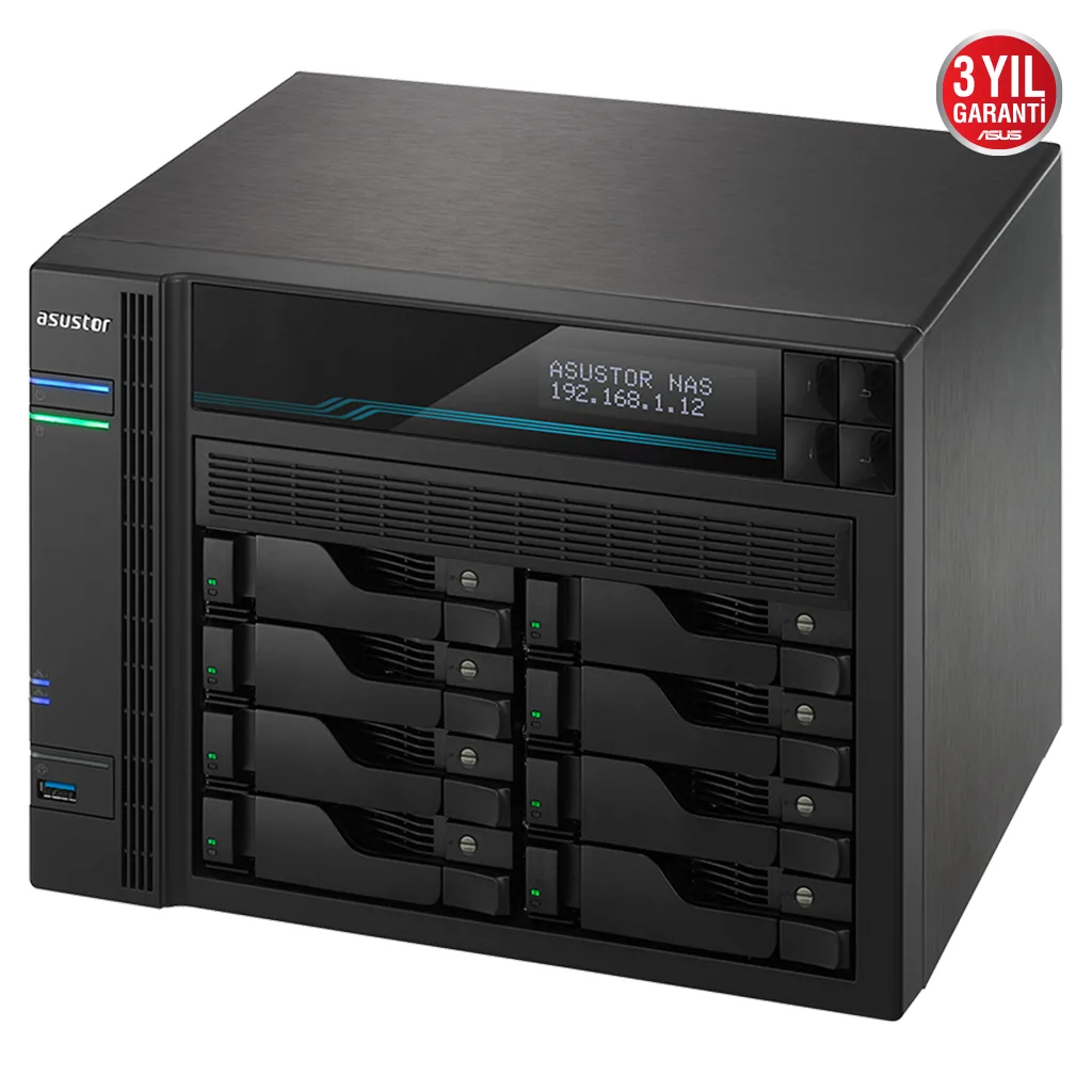 ASUSTOR AS6508T, 8Gb DDR4 Ram, 8 Yuvalı (8x22TB Destek), 2xM.2 NVMe PCI-e, 2x10GbE, 2x2.5GbE Network, 2xUSB 3.2, Tower N