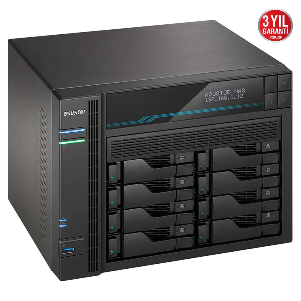 ASUSTOR AS6508T, 8Gb DDR4 Ram, 8 Yuvalı (8x22TB Destek), 2xM.2 NVMe PCI-e, 2x10GbE, 2x2.5GbE Network, 2xUSB 3.2, Tower N