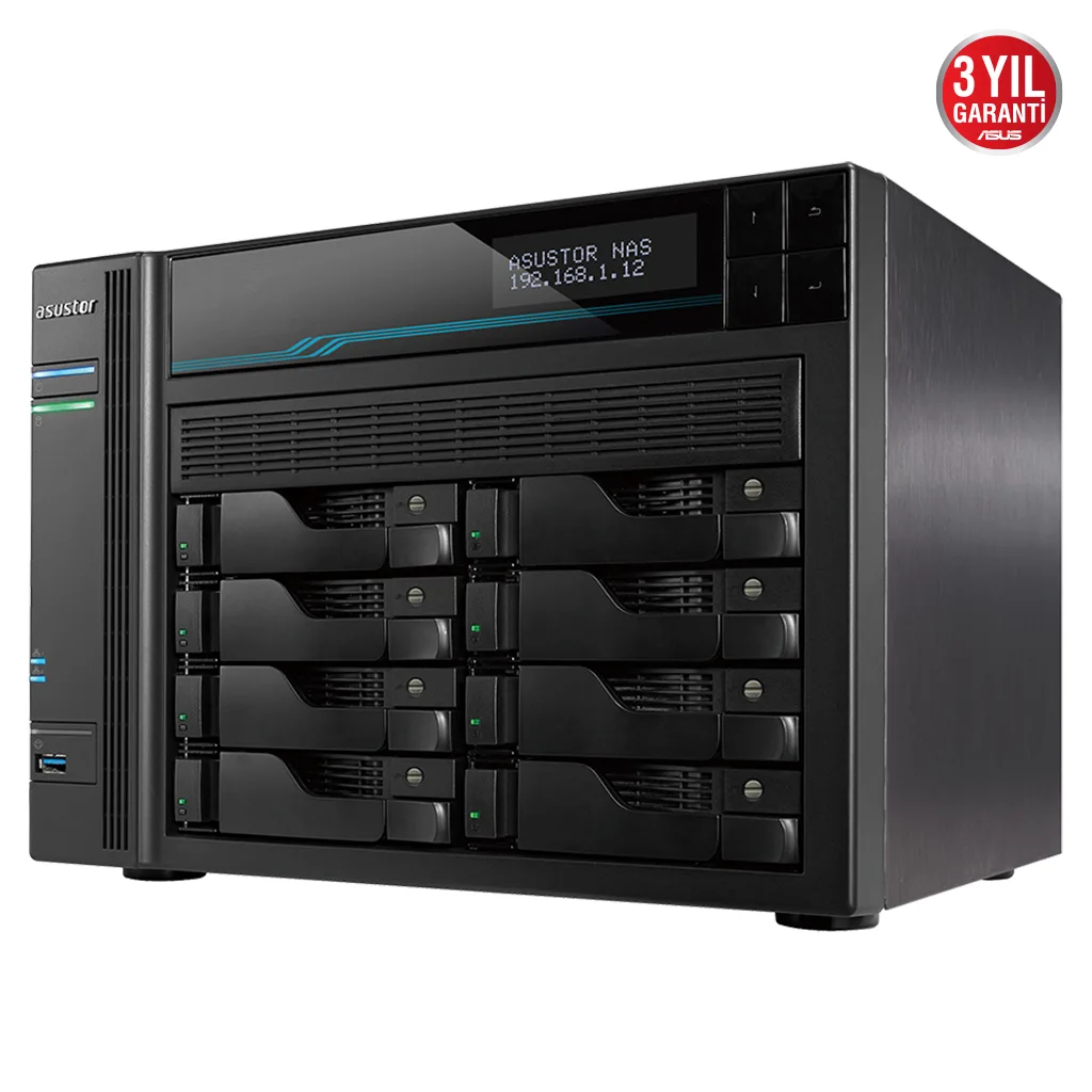 ASUSTOR AS6508T, 8Gb DDR4 Ram, 8 Yuvalı (8x22TB Destek), 2xM.2 NVMe PCI-e, 2x10GbE, 2x2.5GbE Network, 2xUSB 3.2, Tower N