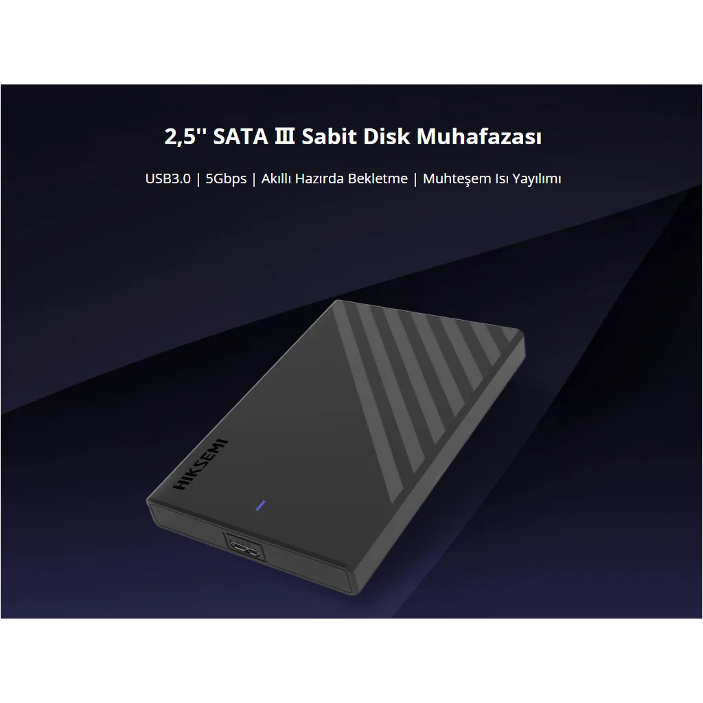 HIKSEMI HS-HUB-MHB201, USB3.0, 2,5" Disk Kutusu. (SSD ve HDD Destekler, 5Gbps, Siyah, Win, Mac-OS, Linux, Android)