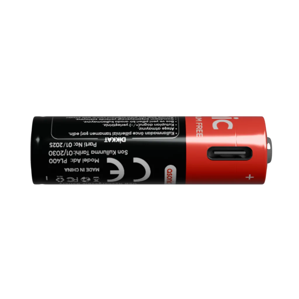 ASONIC PL400, AAA, Şarjlı Pil, 1.5Volt, 400mAh/750mwh, Type-C ile Kolay Şarj, 2 li Paket (USB To Type-C Kablo Hediye)