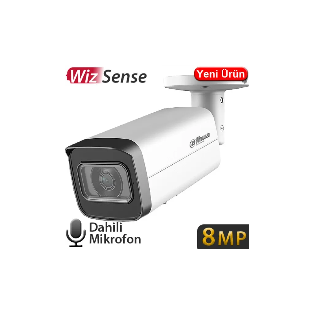 DAHUA IPC-HFW2841T-AS-0360B, 8Mpix, 3,6mm Lens, H265+, 80Mt Gece Görüşü, Dahili Mikrofon, Starlight, IP67, PoE Bullet IP