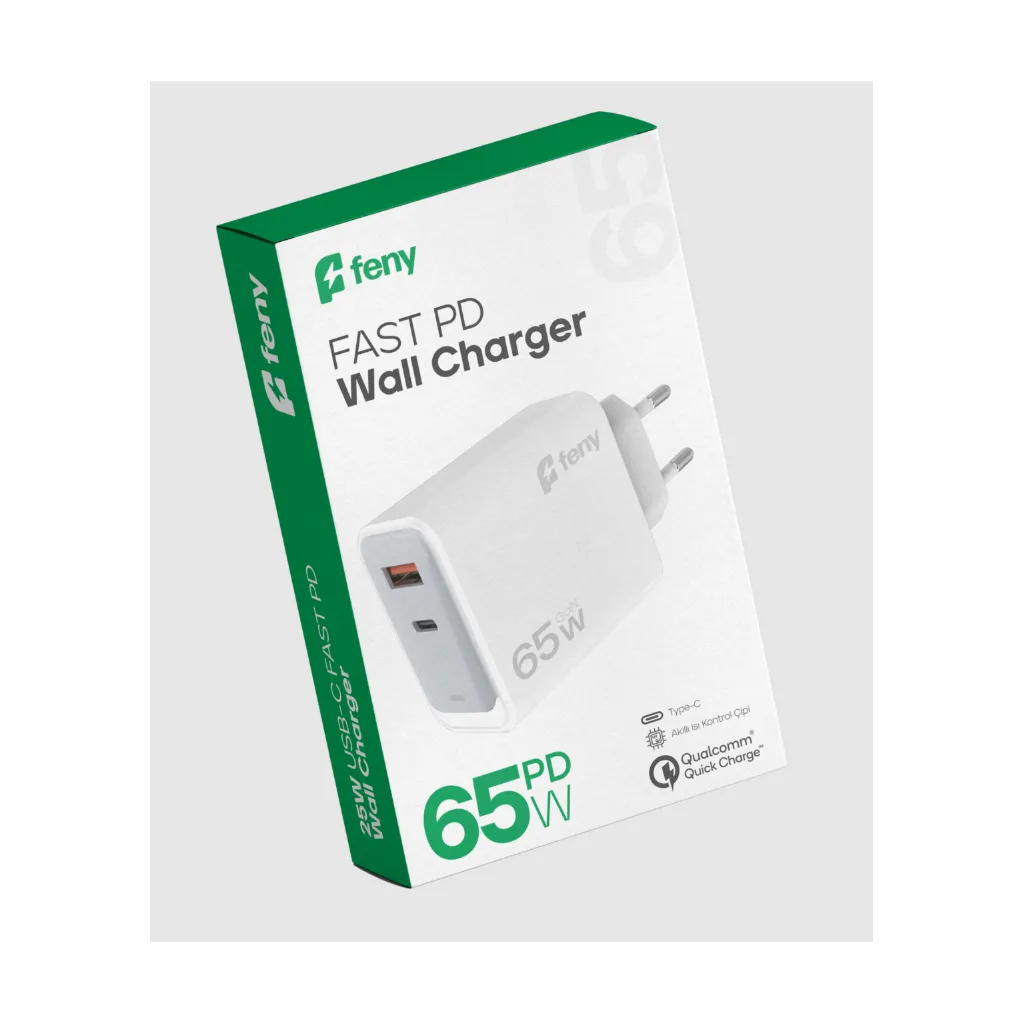 FENY FN-C65, 65W, USB+Type-C, Akıllı Isı Kontrol Chip, Qualcomm Quick Charge 3.0, ŞARJ Adaptörü