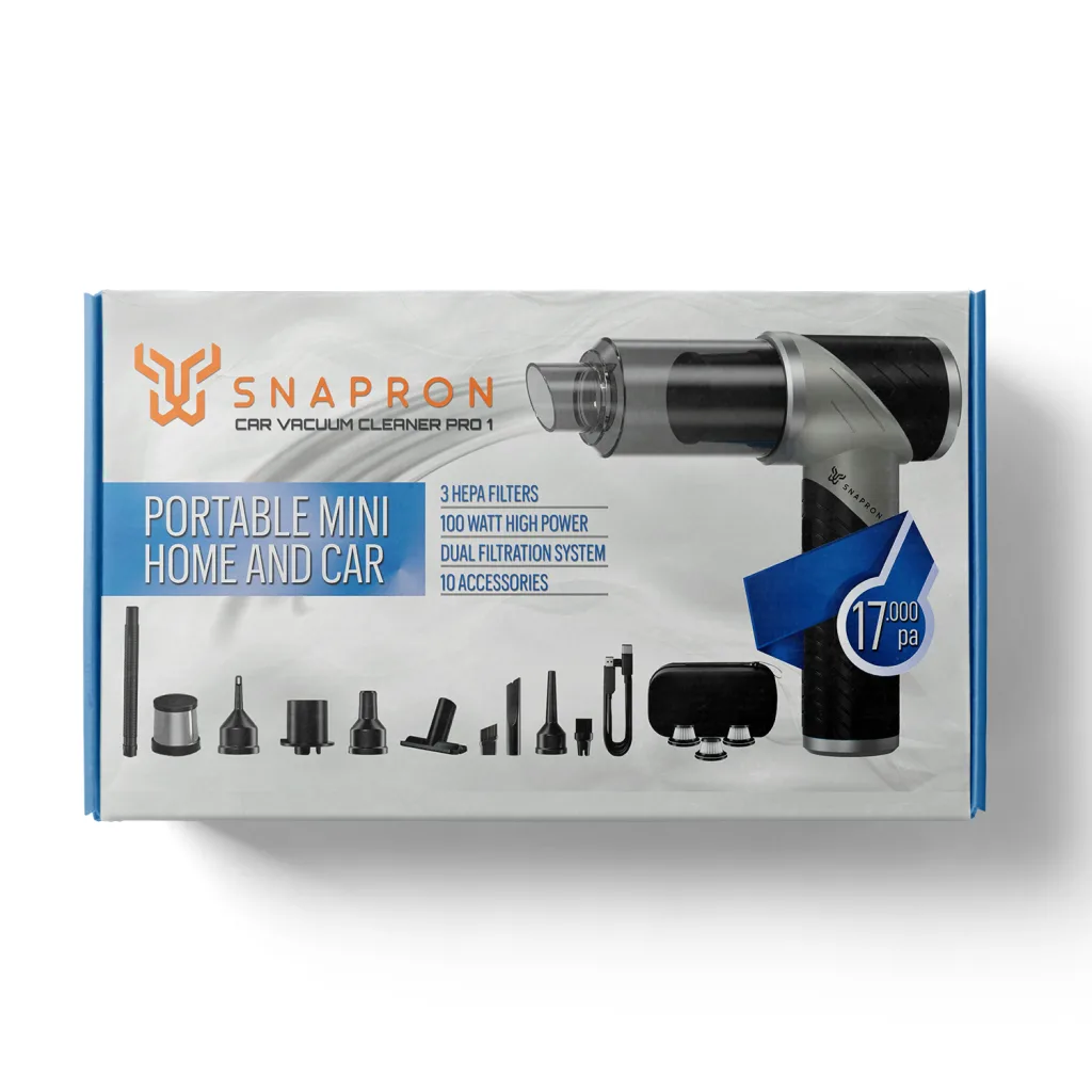 SNAPRON SNV-3000, Car Vacuum Cleaner Pro1, 17.000 Pa Emiş gücü, 3 Hepa Filtre, 100W, 10 Aksesuar, Şarjlı, El Tipi, Genel